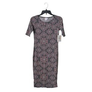 NWT LuLaRoe Julia Dress Womens Size XXS Gray Sunburst Print Bodycon Short Sleeve